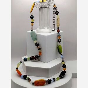 Vintage Lucite Faux Stone Rectangular Beads,  Additional Small Multicolor Beads